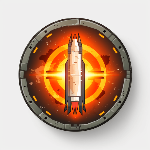Extra missile powerup circle. Missile and plus sign.
Single Game Texture. In-Game asset. 2d. Pixelart. White background. Blank background. Low detail. High contrast.