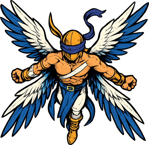 Angemon, visto desde arriba, calidad y detalles altamente épicos..
In-Game asset.  2d.  High contrast.  No shadows