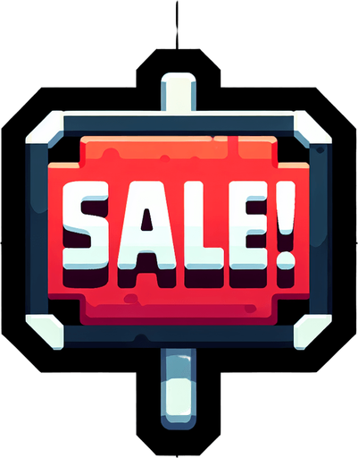 Sale! Sign.
Single Game Texture.  In-Game asset.  2d.  Blank background.  High contrast.  No shadows