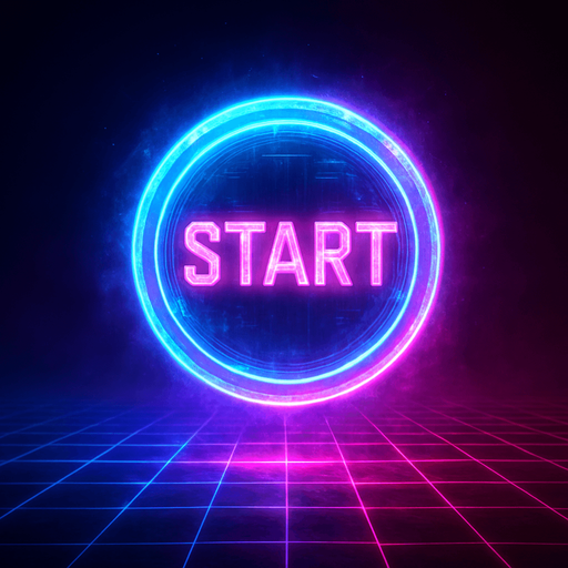 neon cyberpunk glowing hologram START button