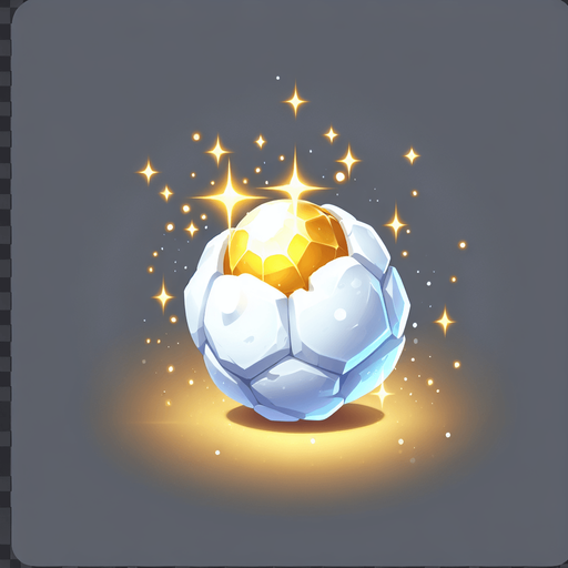 a snowball with magical powder, white color with golden tone, cartoon Single Game Texture. In-Game asset. 2d. Blank background. High contrast. No shadows.