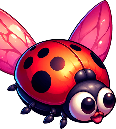 flyn lady bug 2d cartoon objek.
Single Game Texture.  In-Game asset.  2d.  Blank background.  High contrast.  No shadows