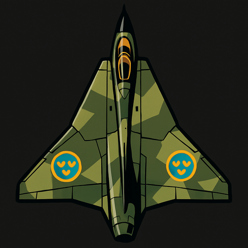Saab 35 Dakem fighter..
In-Game asset.  2d.  High contrast.  No shadows. Top down view