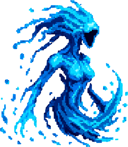 Water spirit dark souls style 2d pixel art.
In-Game asset.  2d.  High contrast.  No shadows