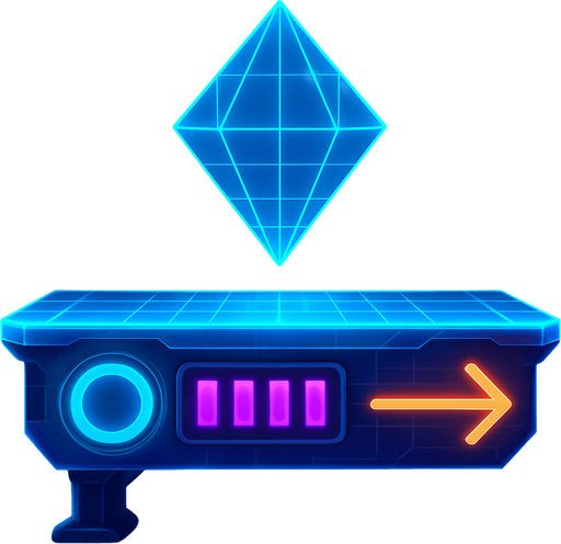 N Neon cyberpunk futuristic glowing side-view 2d platformer style platform flat top hologram light crystal grid projection