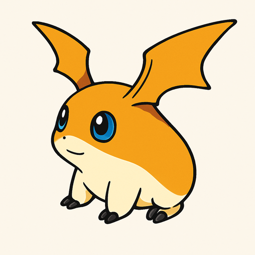 Patamon viendo a la derecha, perspectiva isometrica.
In-Game asset.  2d.  High contrast.  No shadows