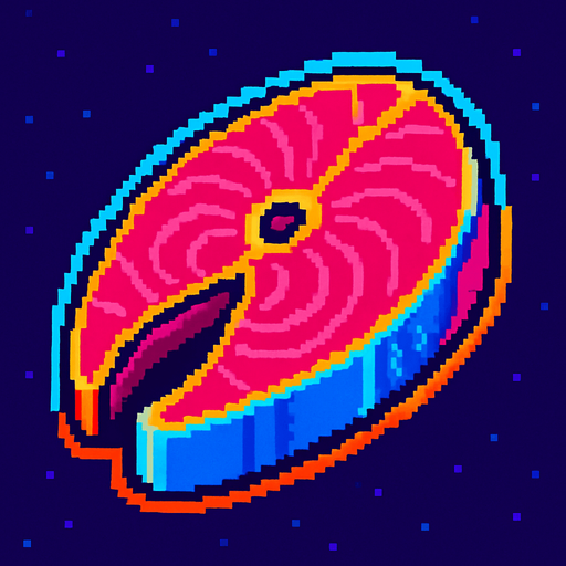 A raw fish steak. 80s arcade machine graphics..
In-Game asset.  2d.  High contrast.  No shadows
