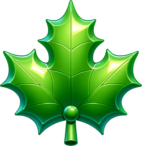 a christmas holly leaf. plastic style. Single Game Texture. In-Game asset. 2d. Blank background. High contrast. No shadows.