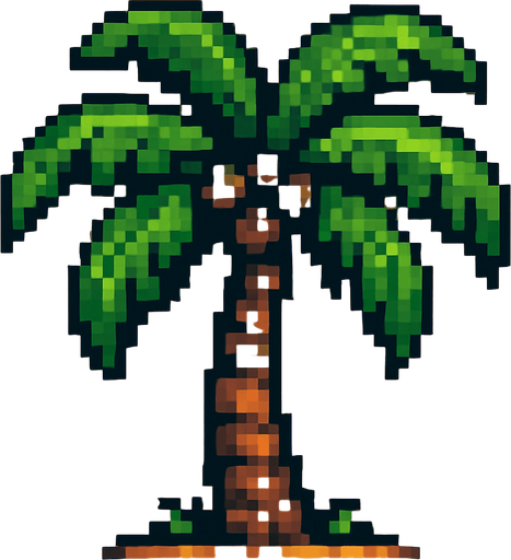 palm tree, pixelart.
In-Game asset.  2d.  High contrast.  No shadows