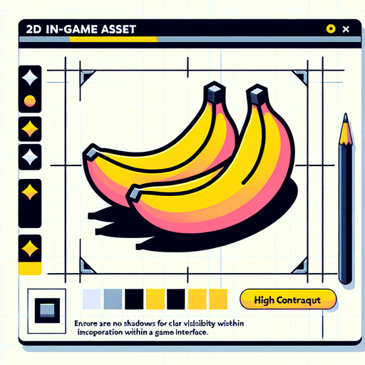 Bananas
Single Game Texture. In-Game asset. 2d. Blank background. High contrast. No shadows.