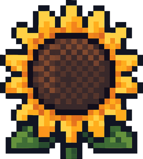 Cabeza de girasol, pixelart.
In-Game asset.  2d.  High contrast.  No shadows