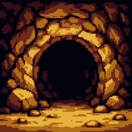 2d pixel cave'view from outside.
In-Game asset.  2d.  High contrast.  No shadows