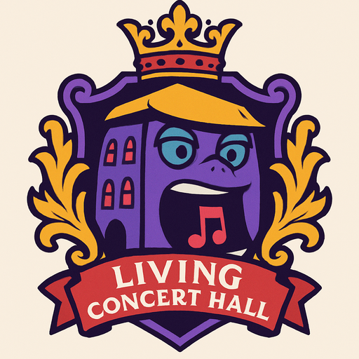 RoyalCrest de una Sala de Conciertos Viviente.
In-Game asset.  2d.  High contrast.  No shadows