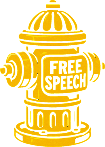 A stylized golden fire hydrant labeled "Free Speech" OR a glowing server rack labeled "Meme Archive"..
In-Game asset.  2d.  High contrast.  No shadows