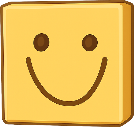 block with a smile face. No background. Transparent background. Blank background. No shadows. 2d. In-Game asset. flat