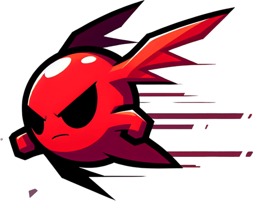 red flying enemy zig zag little boss villain detailles ambitious.
Single Game Texture.  In-Game asset.  2d.  Blank background.  High contrast.  No shadows