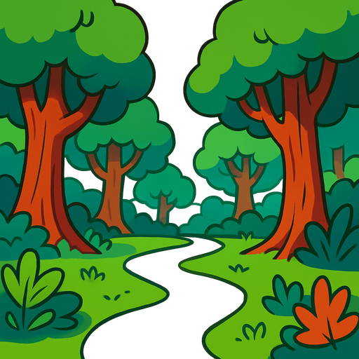 Un bosque cartoon.
In-Game asset.  2d.  High contrast.  No shadows