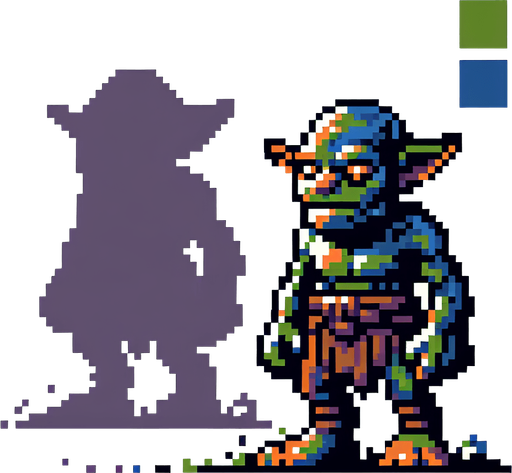 2d pixel goblin.
Single Game Texture. In-Game asset. 2d. Blank background. High contrast. No shadows.