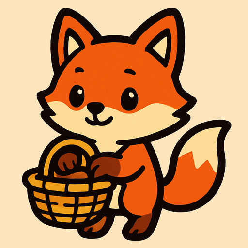 a cute fox with a basket.
In-Game asset.  2d.  High contrast.  No shadows