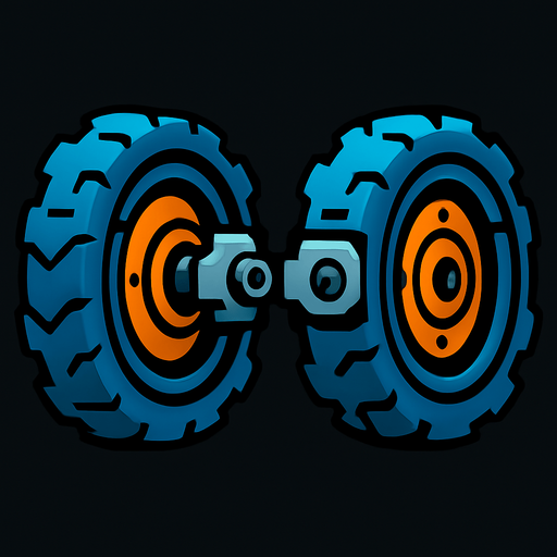 Symmetrical robot wheels.
In-Game asset.  2d.  High contrast.  No shadows