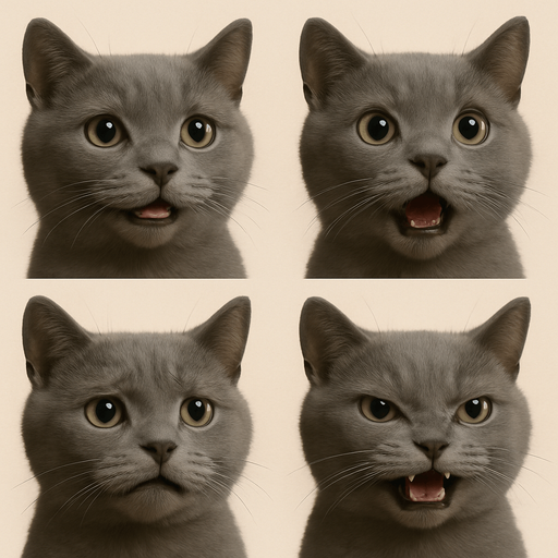 Sprite sheet of head only with different face expressions : smiling, surprised, feared, laugh, angry...
KEEP SAME ORIENTATION