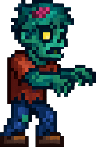 terraria oyunundaki gibi bir zombi.
In-Game asset.  2d.  High contrast.  No shadows