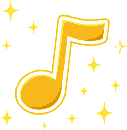 hafif koyu sarı nota ve arkata açık parlak küçük yıldızlar ekle.
In-Game asset.  2d.  High contrast.  No shadows