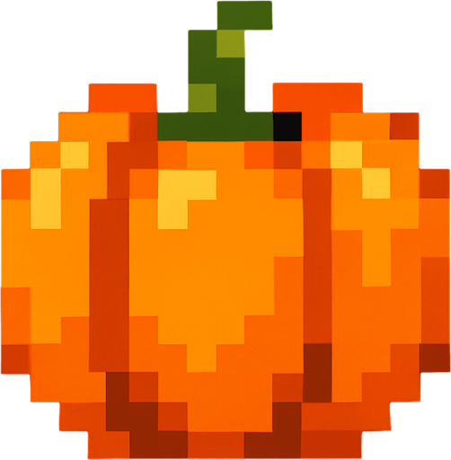 A pumpkin pixel.
In-Game asset.  2d.  High contrast.  No shadows