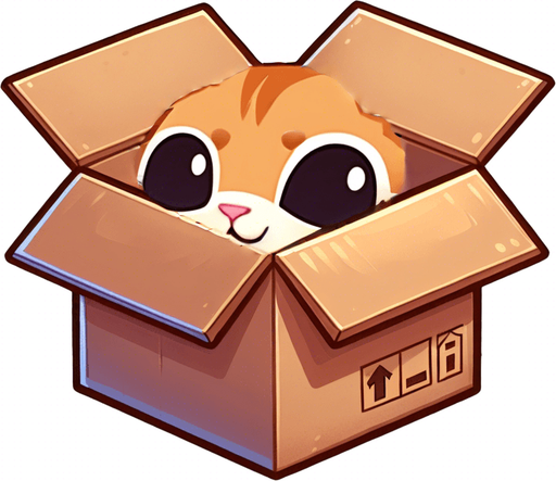 Detail of face head and ears of a cute Chibi ginger cat's looking from the box into the camera. Cheeky, happy. Brown eyes