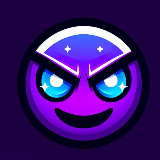 an evil looking emoji. purple and blue colors..
Single Game Texture. In-Game asset. 2d. Blank background. High contrast. No shadows.