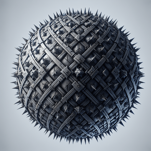 küre her yöne simetrik demir diken.
Single Game Texture. In-Game asset. 2d. Blank background. High contrast. No shadows.