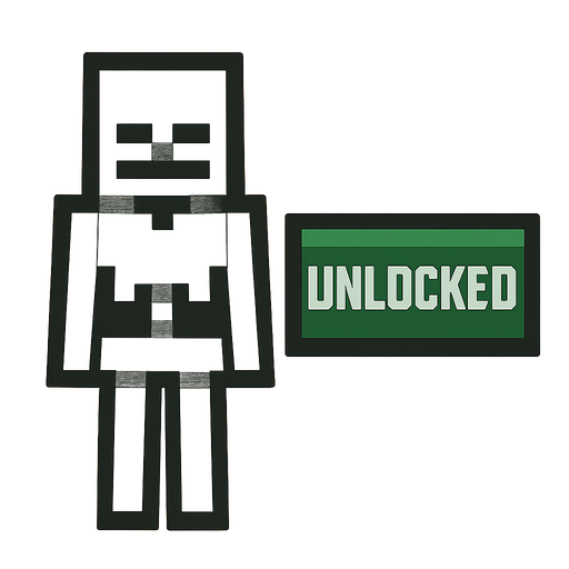 Minecraft skeleton unlocked button.
In-Game asset.  2d.  High contrast.  No shadows