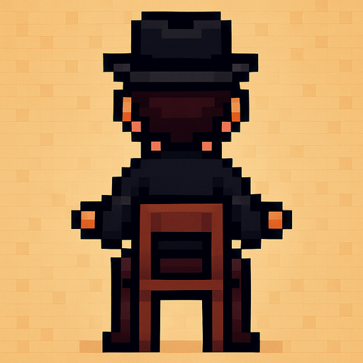 pianist man with hat from behind standing in chair without piano pixel art 2d