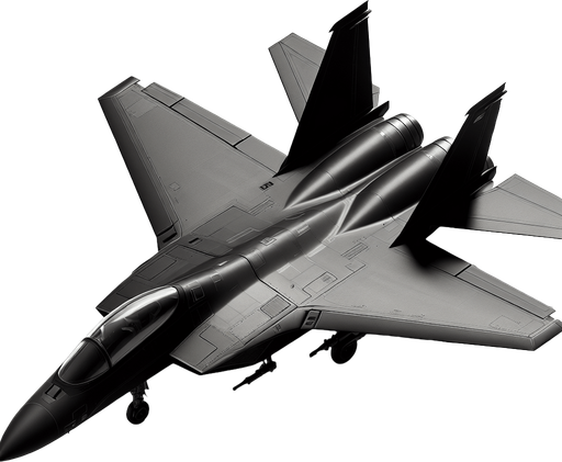 Straight black fighter jet.
Single Game Texture. In-Game asset. 2d. Blank background. High contrast. No shadows.