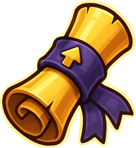 Smal enchancement scrool from online game with shine effected.
In-Game asset.  2d.  High contrast.  No shadows