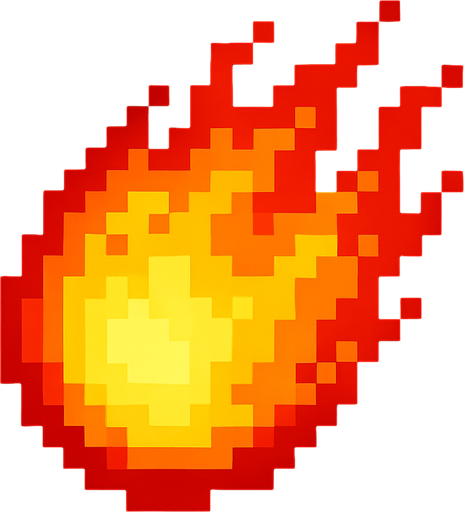 bola de fuego de pixeles.
In-Game asset.  2d.  High contrast.  No shadows