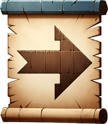 Un papel medieval con una enorme flecha hacia la izquierda de pintura en medio.
Single Game Texture.  In-Game asset. 2d.  Blank background.  High contrast.  No shadows