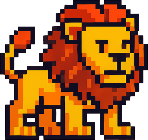 Pixel lion.
In-Game asset.  2d.  High contrast.  No shadows