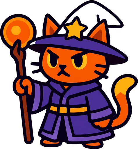 wizard cat.
In-Game asset.  2d.  High contrast.  No shadows