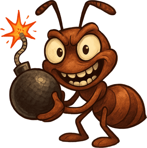 elinde elinde patlamaya hazır bir bomba tutan deli ama şirin görünen kahverengi bir karınca