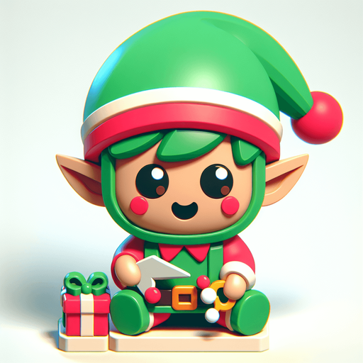 one cute christmas elf. plastic style. Single Game Texture. In-Game asset. 2d. Blank background. High contrast. No shadows.