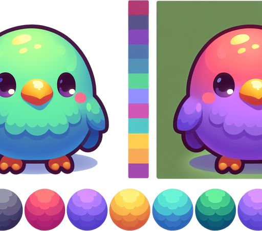 Make a cute bird.
Single Game Texture. In-Game asset. 2d. Blank background. High contrast. No shadows.