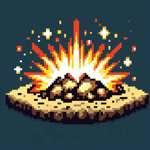 Single Game Texture. In-Game asset. 2d. Blank background. High contrast. No shadows. Pixel art in a SNES style that looks like something from castlevania. A ground explosion effect like something is coming out of the ground