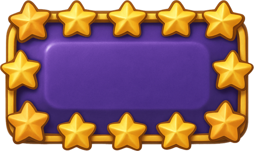 A button without text, background color #480070. A border of golden stars. This is a majestic button. 350 px wide, 100px high. Cute soft graphics. soft ambient light. semi-matte to satin surfaces. naturalistic with slight saturation boost colors. 
In-Game asset.  2d.  High contrast.  No shadows. top down.