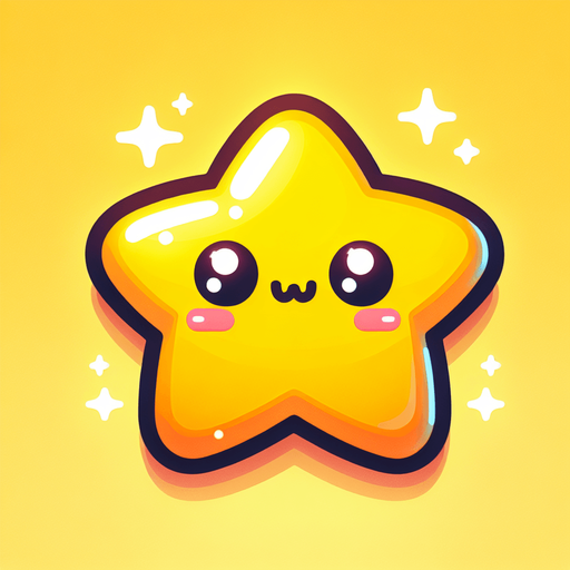 a bright yellow shiny cute star.
Single Game Texture. In-Game asset. 2d. Blank background. High contrast. No shadows.
