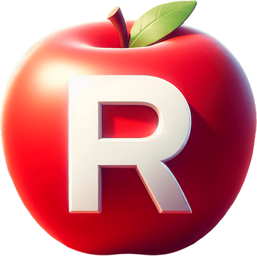a white "R" on a red apple..
Single Game Texture. In-Game asset. 2d. Blank background. High contrast. No shadows.