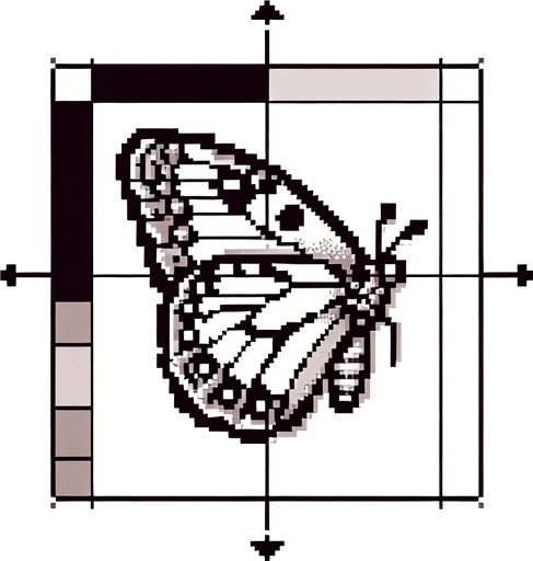 pixel butterfly looking left, showing the left profile.
Single Game Texture. In-Game asset. 2d. Blank background. High contrast. No shadows.