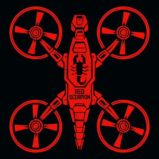 top down view
scifi quad copter drone. red scorpion
In-Game asset.  2d.  High contrast.  No shadows