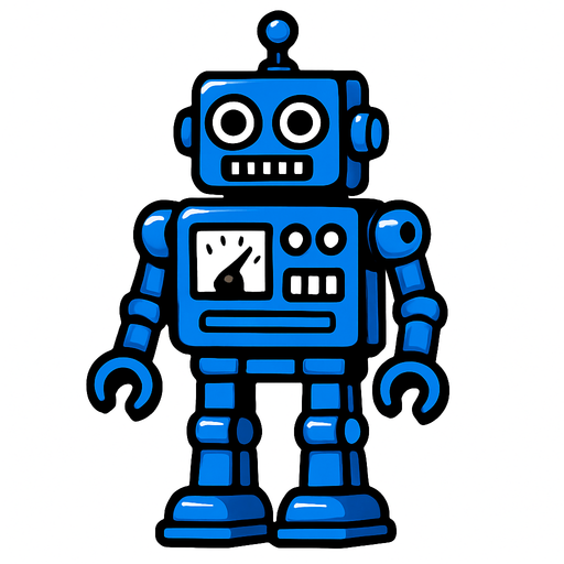 A blue robot toy.
In-Game asset.  2d.  High contrast.  No shadows