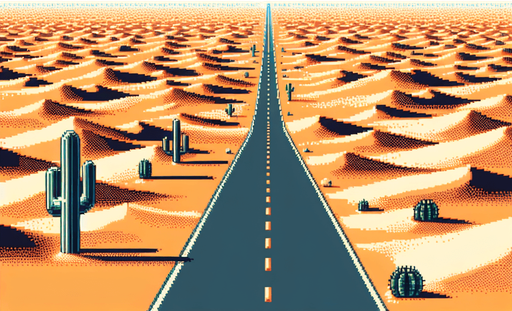 desert landscape with a straigth road centered..
video game style